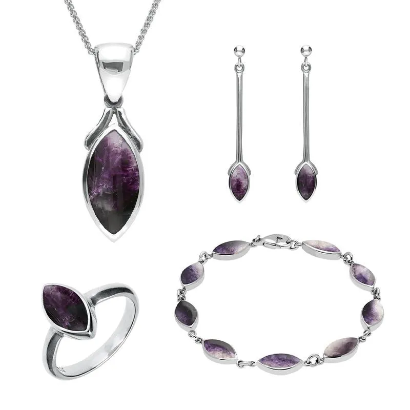 Sterling Silver Blue John Marquise Four Piece Set sold by Jura Watches