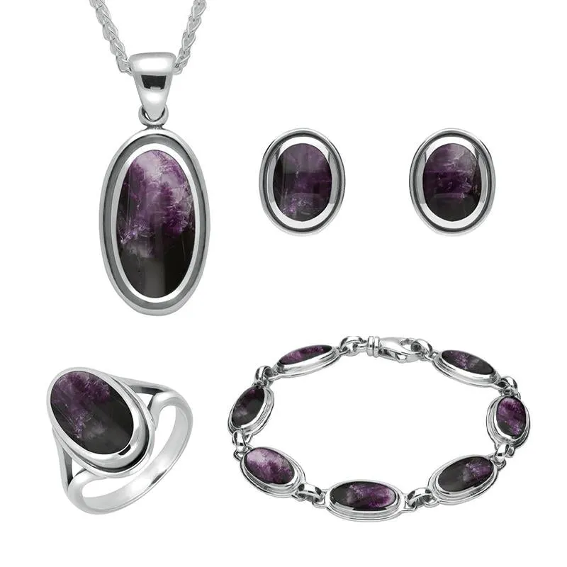 Sterling Silver Blue John Ribbed Oval Four Piece Set sold by Jura Watches