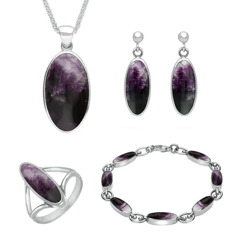 Sterling Silver Blue John Long Oval Four Piece Set sold by Jura Watches