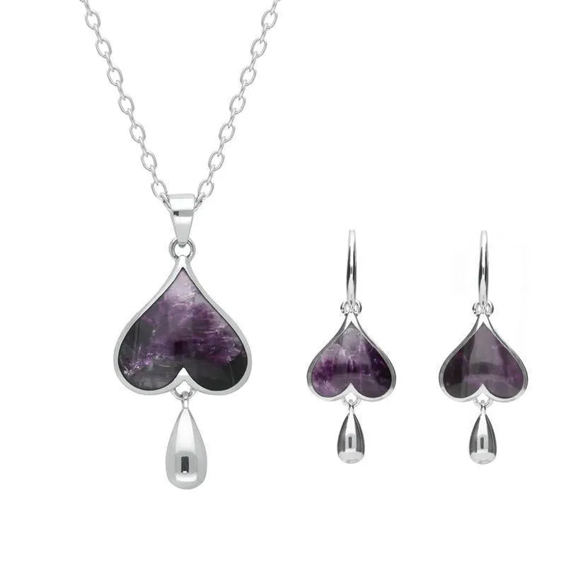 Sterling Silver Blue John Inverted Heart Two Piece Set sold by Jura Watches