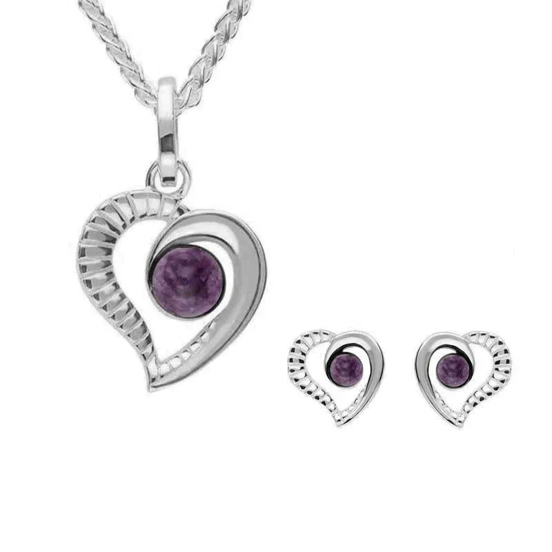 Sterling Silver Blue John Ridged Heart Two Piece Set sold by Jura Watches