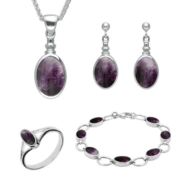 Sterling Silver Blue John Oval Four Piece Set sold by Jura Watches