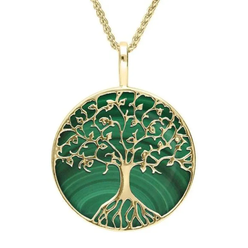 9ct Yellow Gold Malachite Round Tree Of Life Necklace sold by Jura Watches