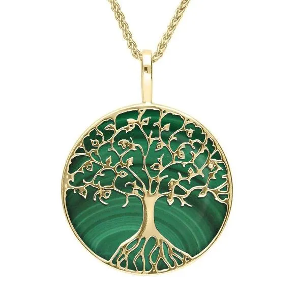 9ct Yellow Gold Malachite Round Tree Of Life Necklace sold by Jura Watches