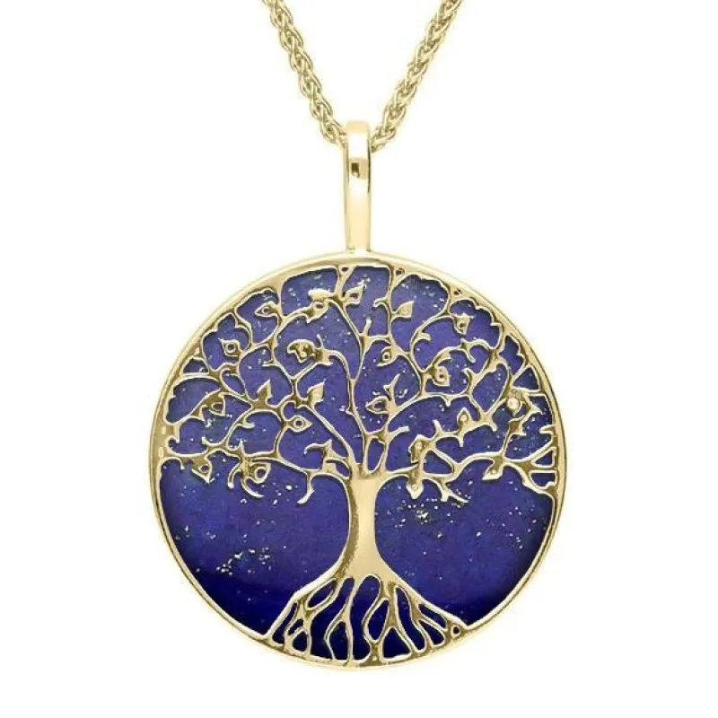 9ct Yellow Gold Lapis Lazuli Round Tree Of Life Necklace sold by Jura Watches