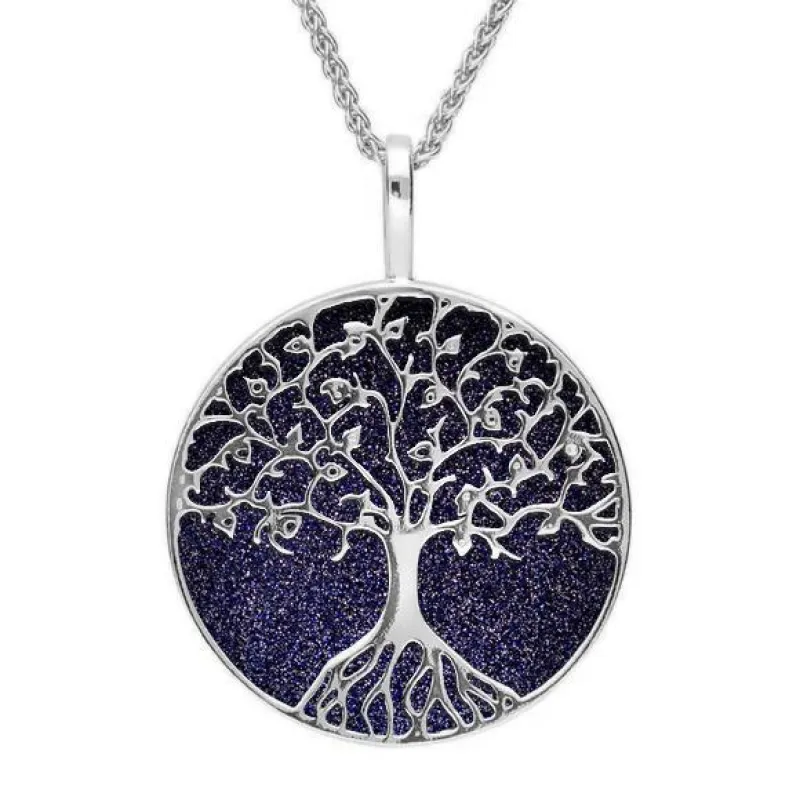 Sterling Silver Blue Goldstone Round Tree Of Life Necklace sold by Jura Watches