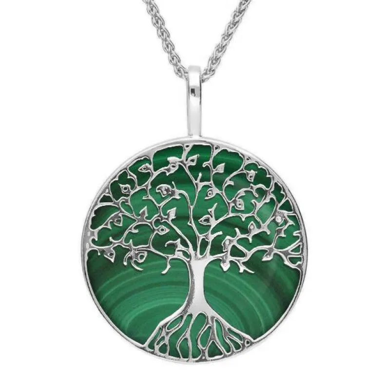 Sterling Silver Malachite Round Tree Of Life Necklace sold by Jura Watches