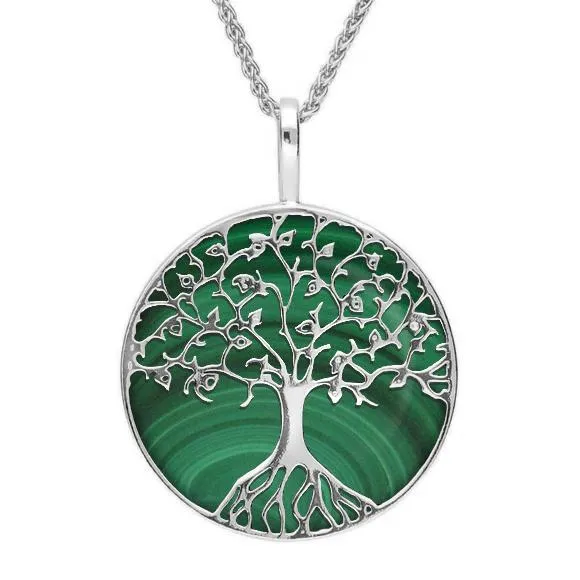 Sterling Silver Malachite Round Tree Of Life Necklace sold by Jura Watches