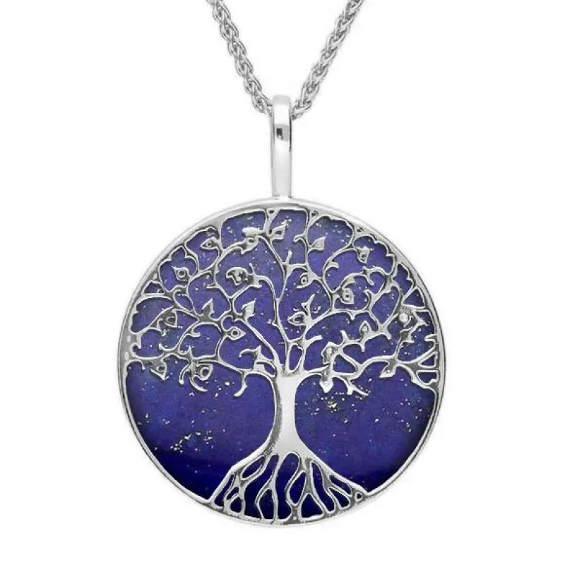 Sterling Silver Lapis Lazuli Round Tree Of Life Necklace sold by Jura Watches