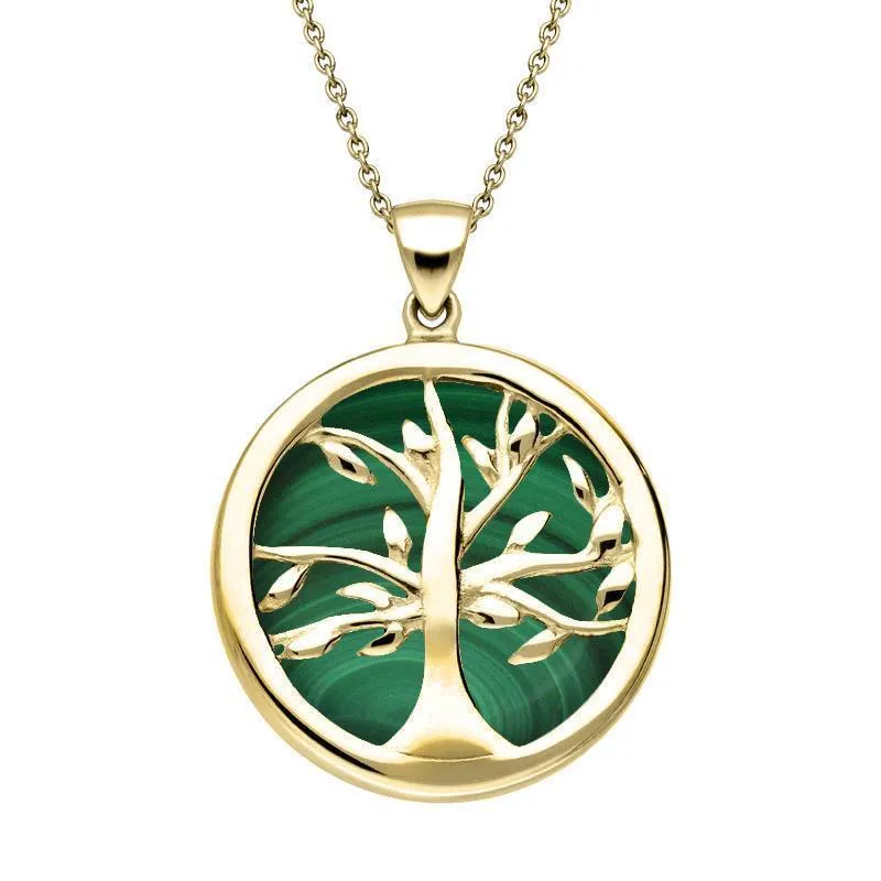 9ct Yellow Gold Malachite Medium Round Tree of Life Necklace sold by Jura Watches