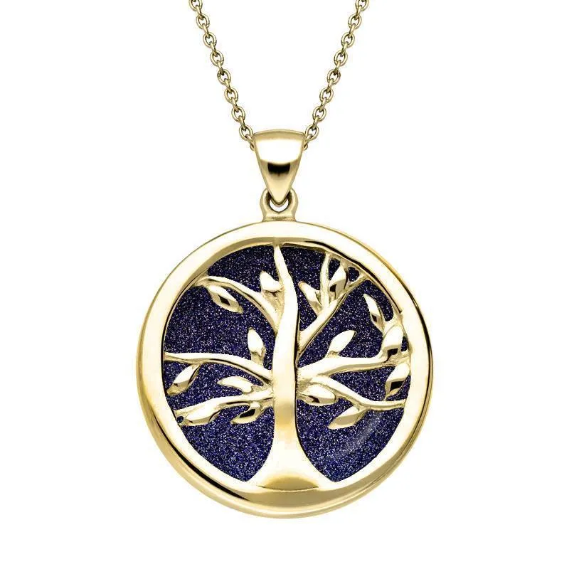 9ct Yellow Gold Blue Goldstone Medium Round Tree of Life Necklace sold by Jura Watches