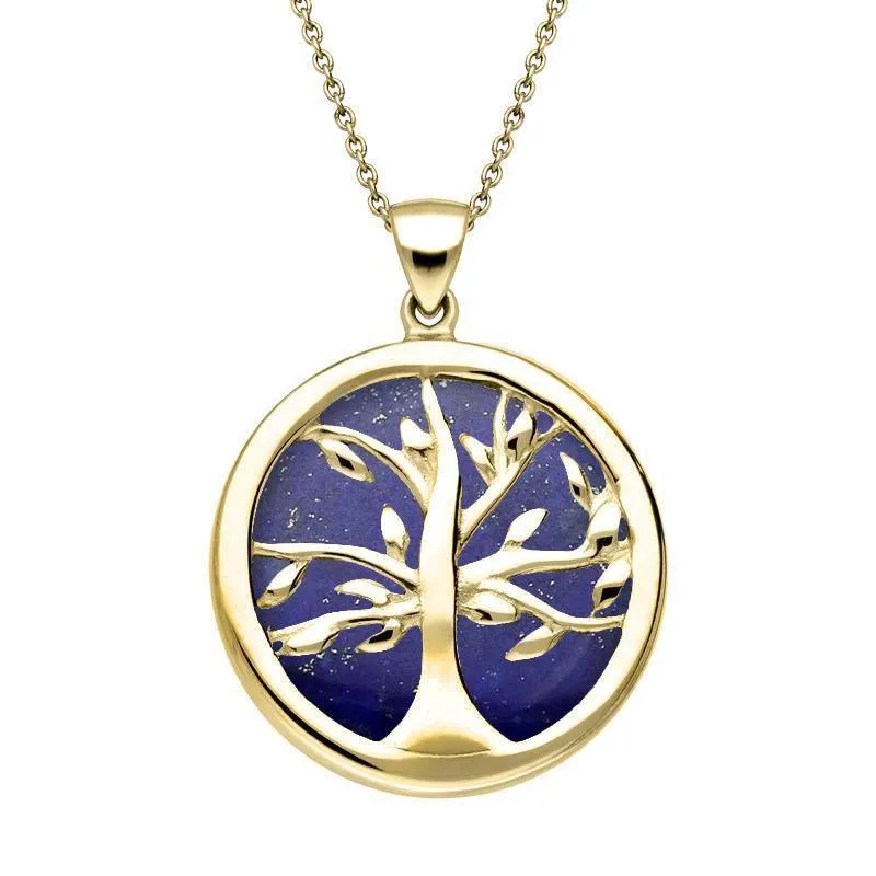 9ct Yellow Gold Lapis Lazuli Medium Round Tree of Life Necklace sold by Jura Watches
