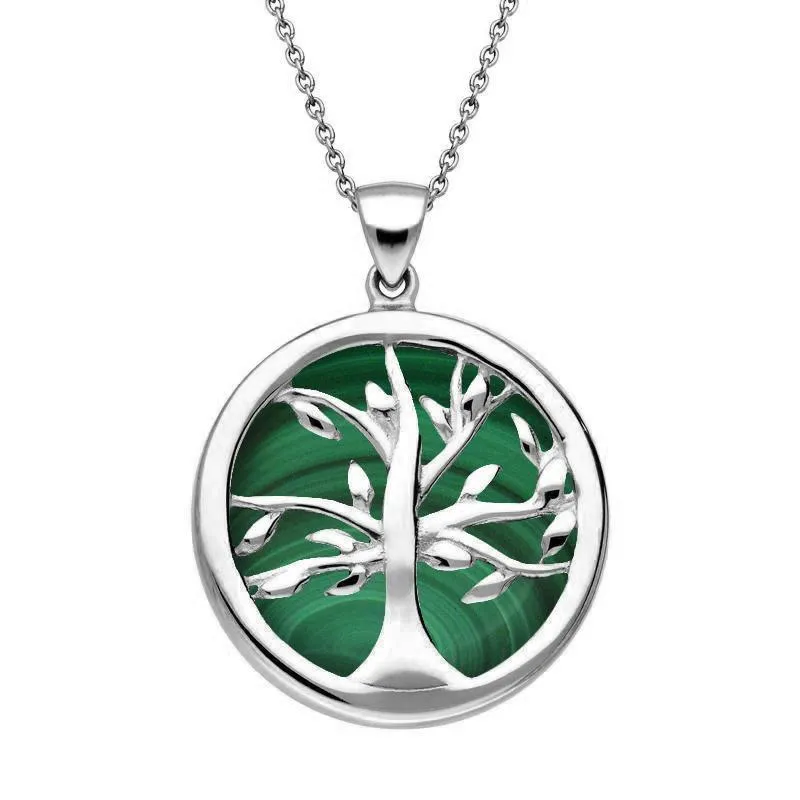 Sterling Silver Malachite Medium Round Tree of Life Necklace sold by Jura Watches