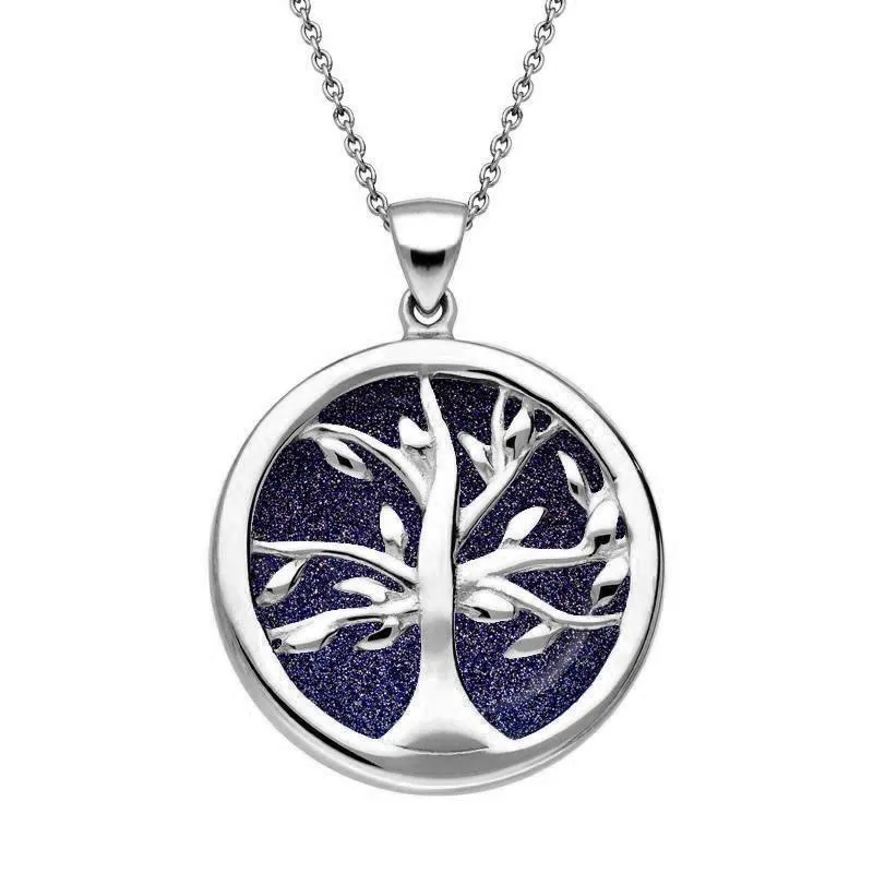 Sterling Silver Blue Goldstone Medium Round Tree of Life Necklace sold by Jura Watches