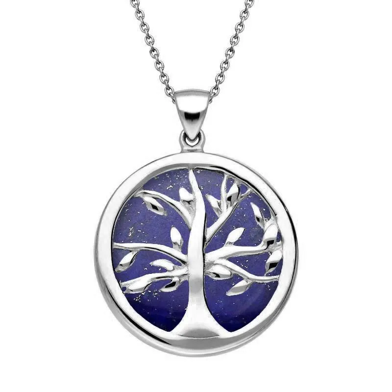 Sterling Silver Lapis Lazuli Medium Round Tree of Life Necklace sold by Jura Watches