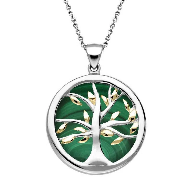 Sterling Silver Gold Plate Malachite Medium Round Tree of Life Necklace sold by Jura Watches