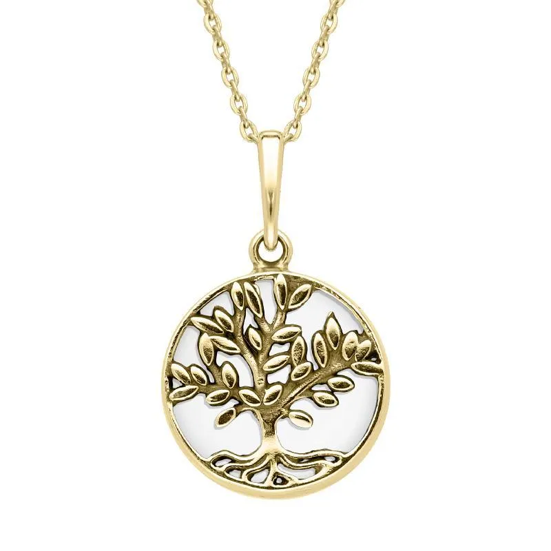 9ct Yellow Gold Bauxite Small Round Large Leaves Tree of Life Necklace sold by Jura Watches