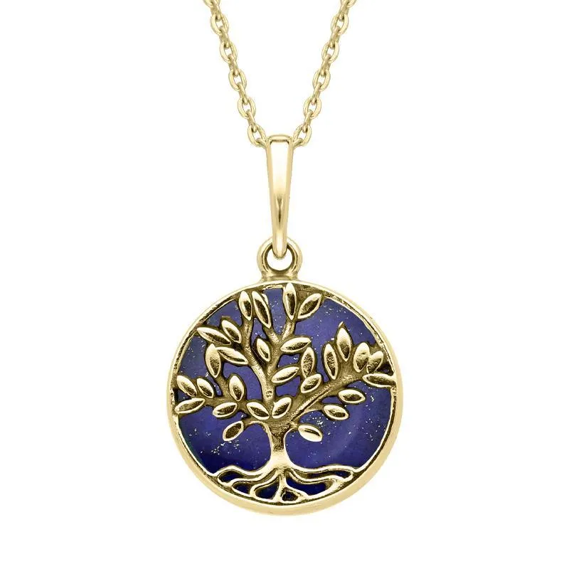 9ct Yellow Gold Lapis Lazuli Small Round Large Leaves Tree of Life Necklace sold by Jura Watches
