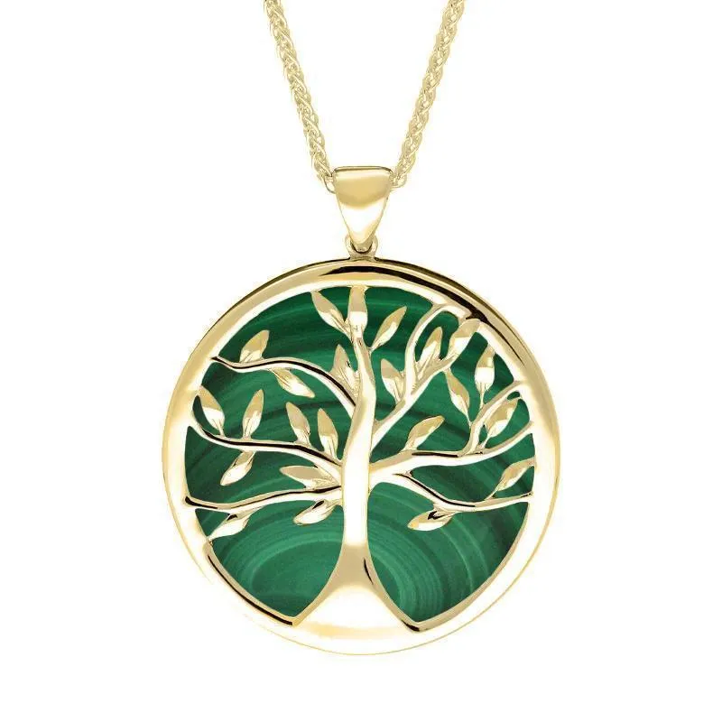 9ct Yellow Gold Malachite Large Round Tree of Life Necklace sold by Jura Watches