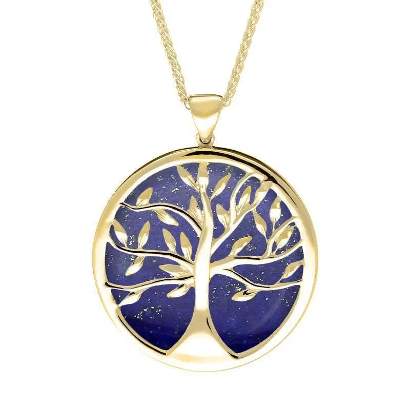 9ct Yellow Gold Lapis Lazuli Large Round Tree of Life Necklace sold by Jura Watches