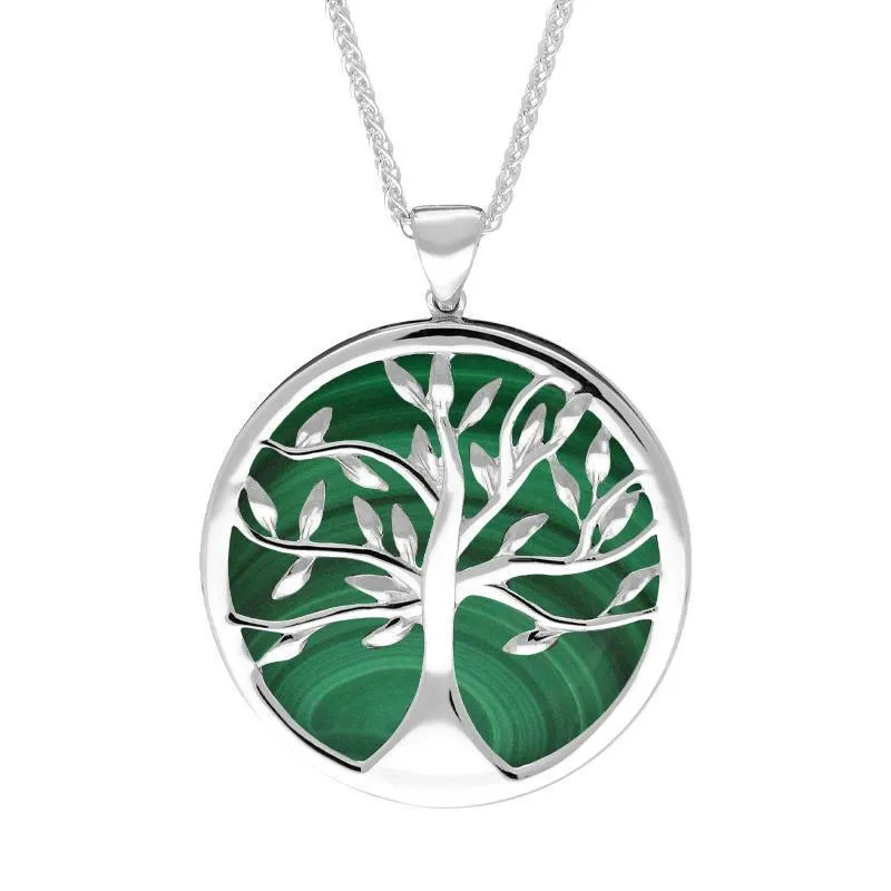 Sterling Silver Malachite Large Round Tree of Life Necklace sold by Jura Watches