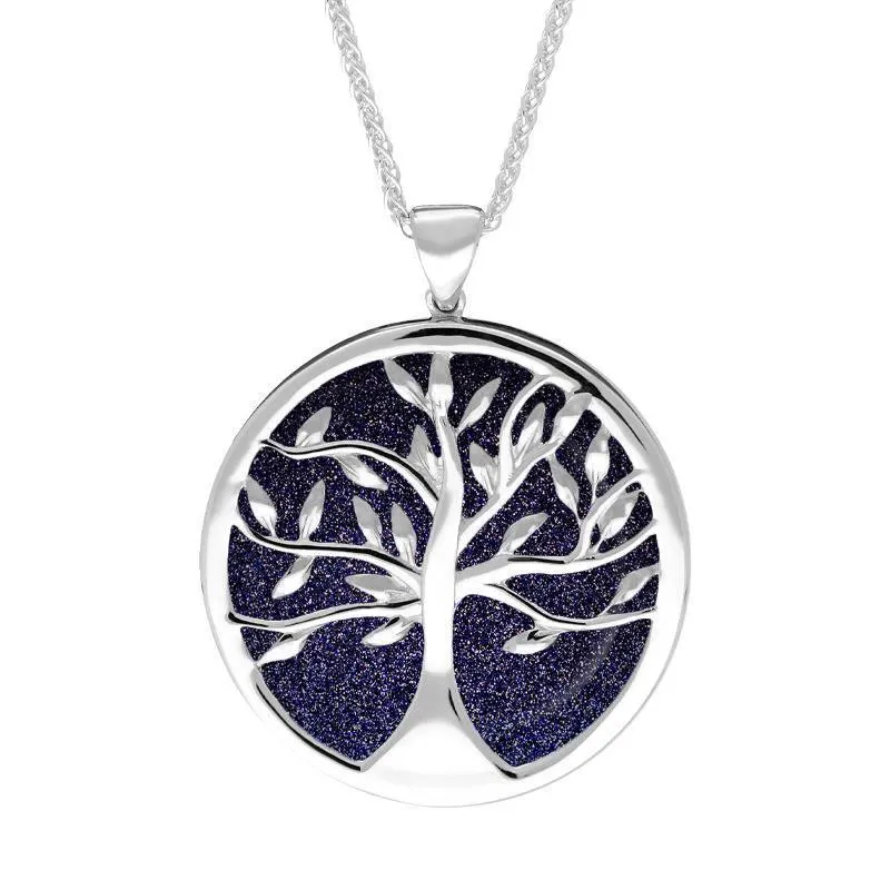 Sterling Silver Blue Goldstone Large Round Tree of Life Necklace sold by Jura Watches