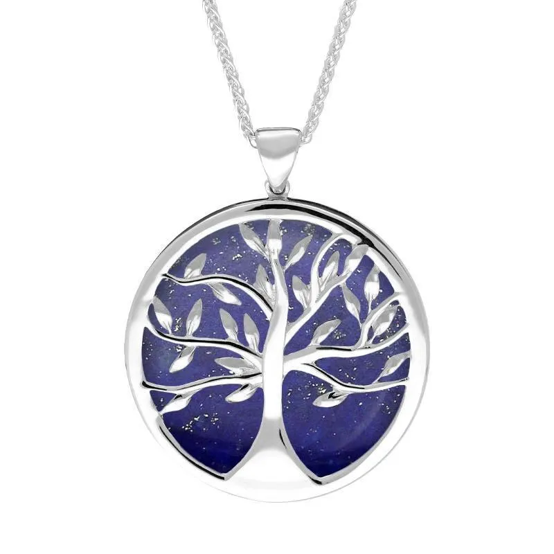 Sterling Silver Lapis Lazuli Large Round Tree of Life Necklace sold by Jura Watches