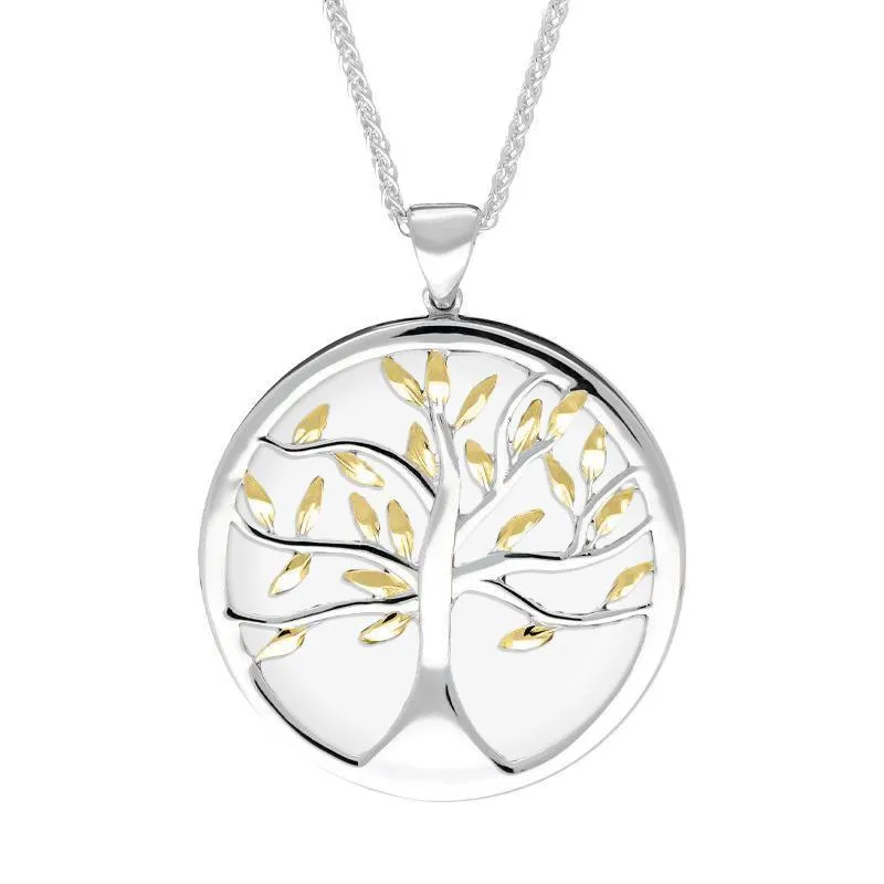 Sterling Silver Yellow Gold Plated Bauxite Large Round Tree of Life Necklace sold by Jura Watches