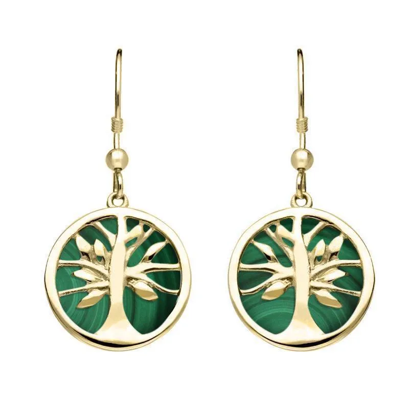 9ct Yellow Gold Malachite Round Tree of Life Drop Earrings sold by Jura Watches