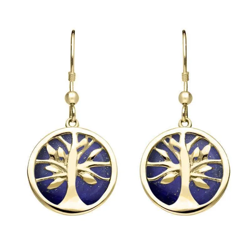 9ct Yellow Gold Lapis Lazuli Round Tree of Life Drop Earrings sold by Jura Watches