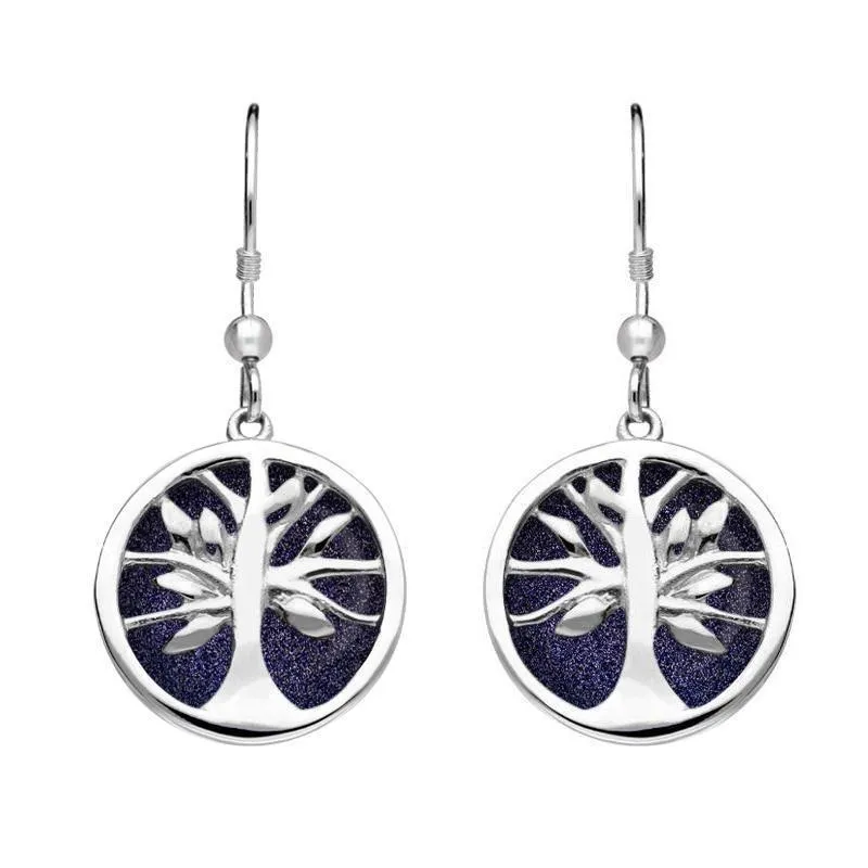 Sterling Silver Lapis Lazuli Round Tree of Life Drop Earrings sold by Jura Watches