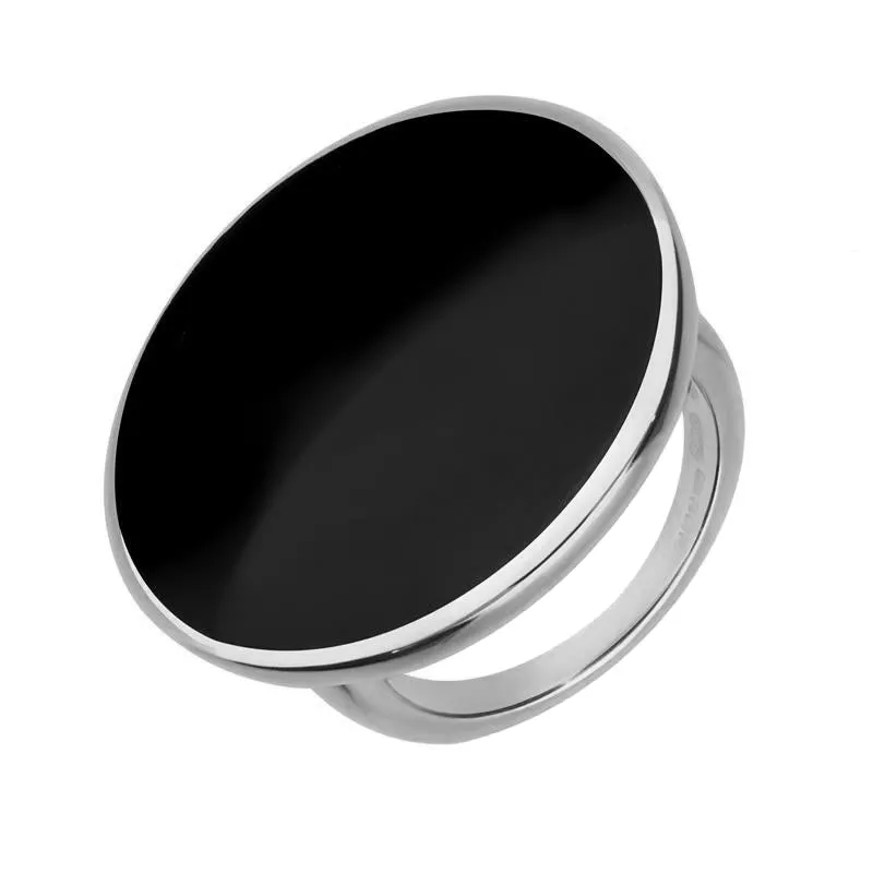 9ct White Gold Whitby Jet Round Ring sold by Jura Watches