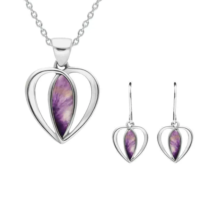 Sterling Silver Blue John Centre Stone Heart Two Piece Set sold by Jura Watches