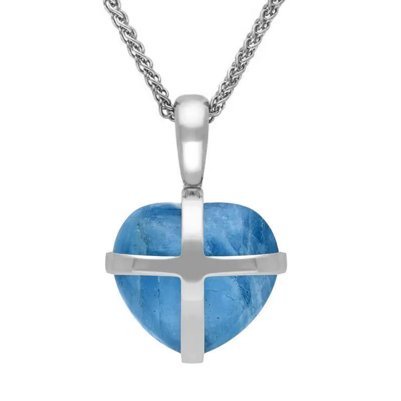 9ct White Gold Aquamarine Small Cross Heart Necklace sold by Jura Watches