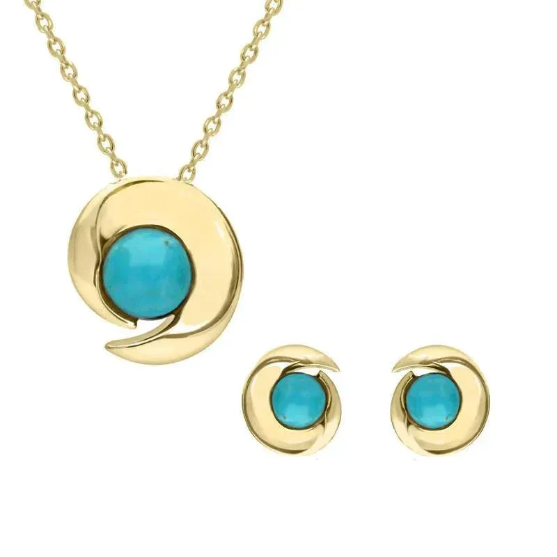 9ct Yellow Gold Turquoise Round Spiral Two Piece Set sold by Jura Watches