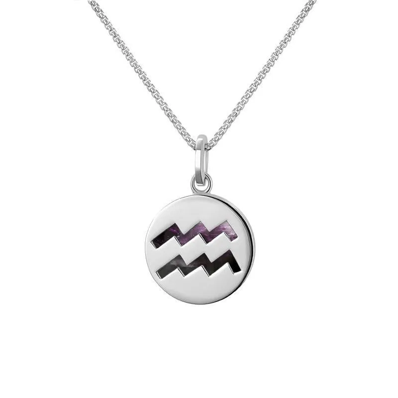 Sterling Silver Blue John Zodiac Aquarius Round Necklace sold by Jura Watches