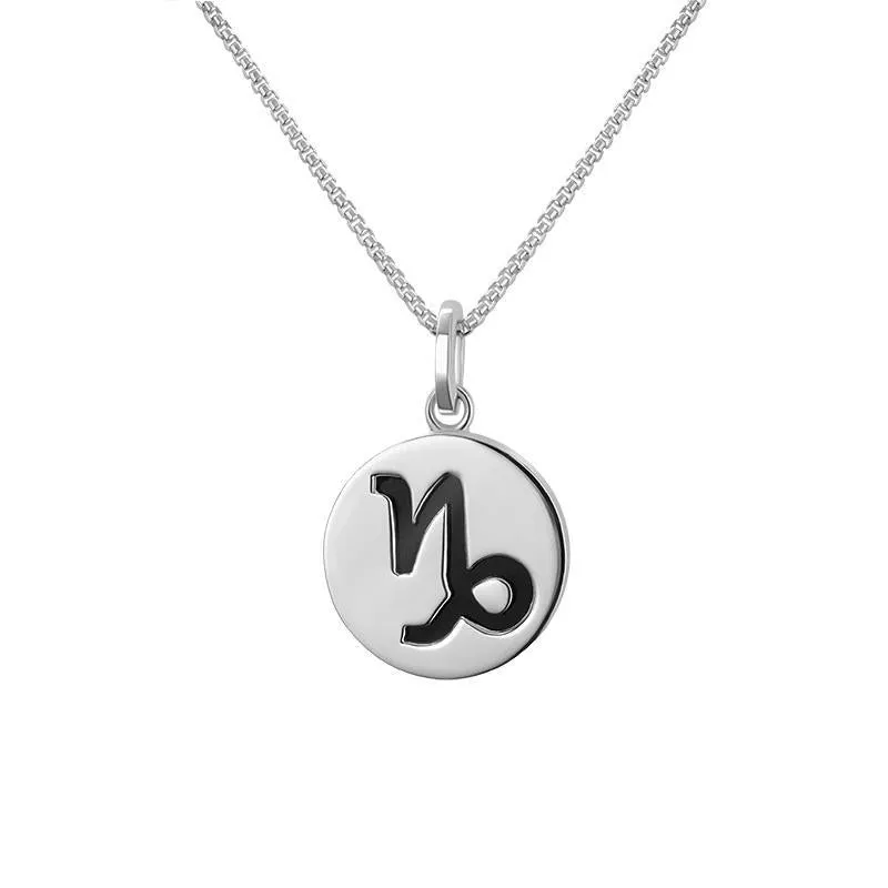 Sterling Silver Whitby Jet Zodiac Capricorn Round Necklace sold by Jura Watches