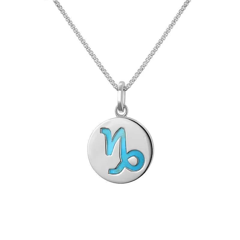 Sterling Silver Turquoise Zodiac Capricorn Round Necklace sold by Jura Watches
