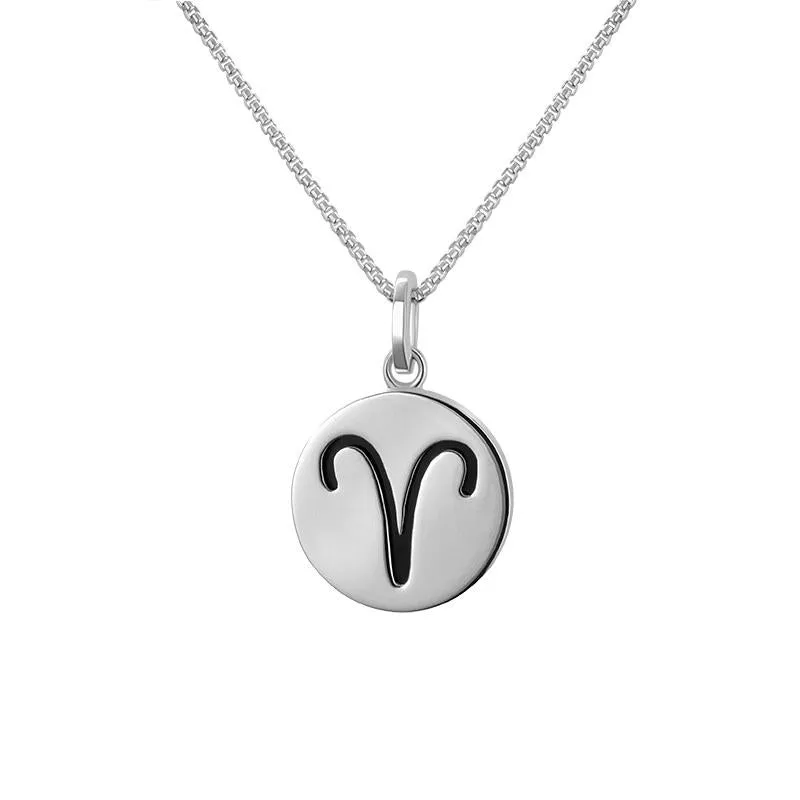 Sterling Silver Whitby Jet Zodiac Aries Round Necklace sold by Jura Watches