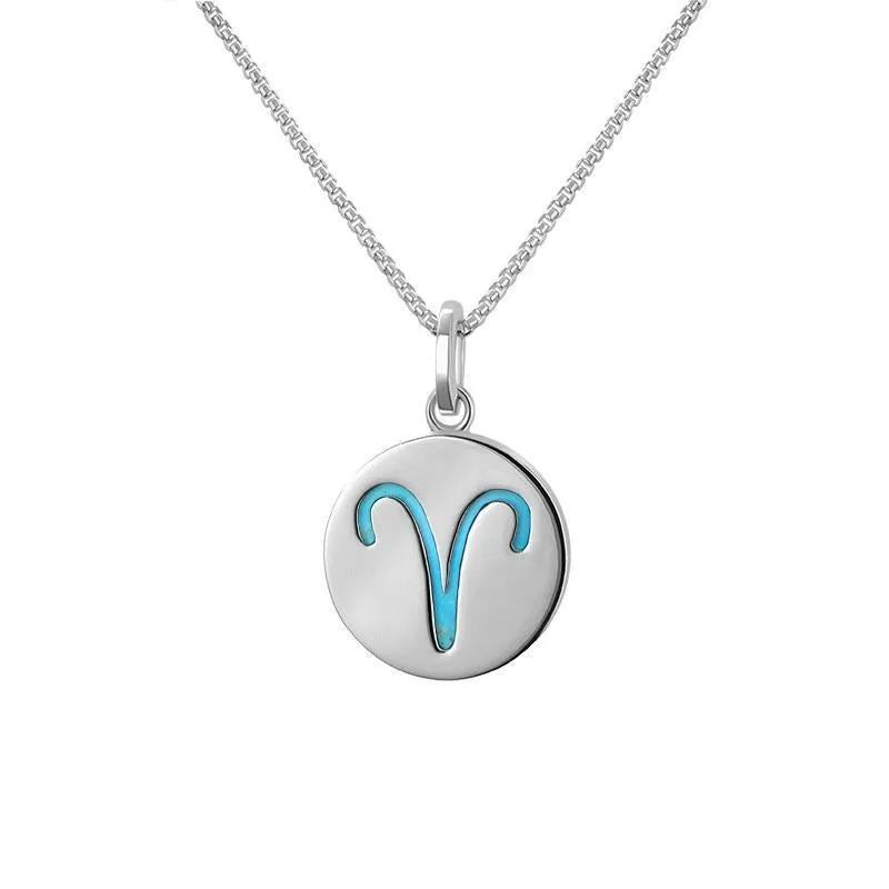 Sterling Silver Turquoise  Zodiac Aries Round Necklace sold by Jura Watches