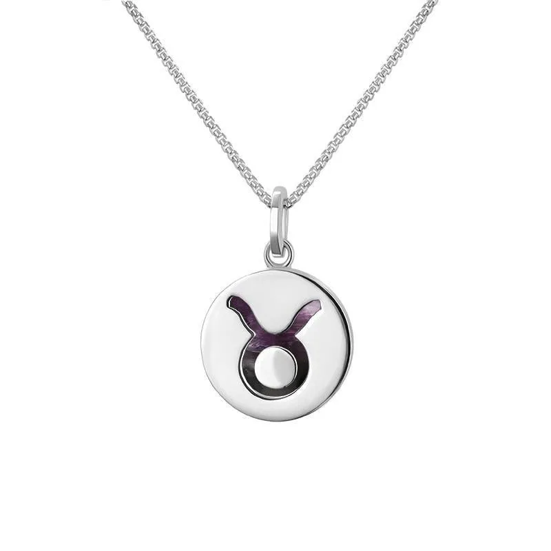 Sterling Silver Blue John Zodiac Taurus Round Necklace sold by Jura Watches
