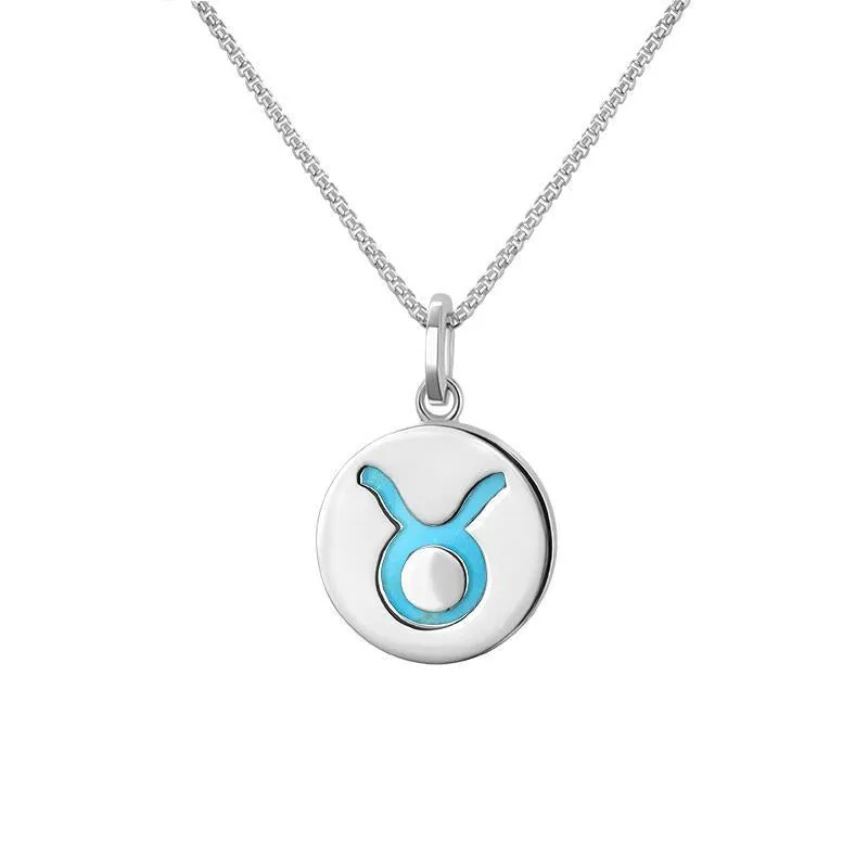Sterling Silver Turquoise Zodiac Taurus Round Necklace sold by Jura Watches