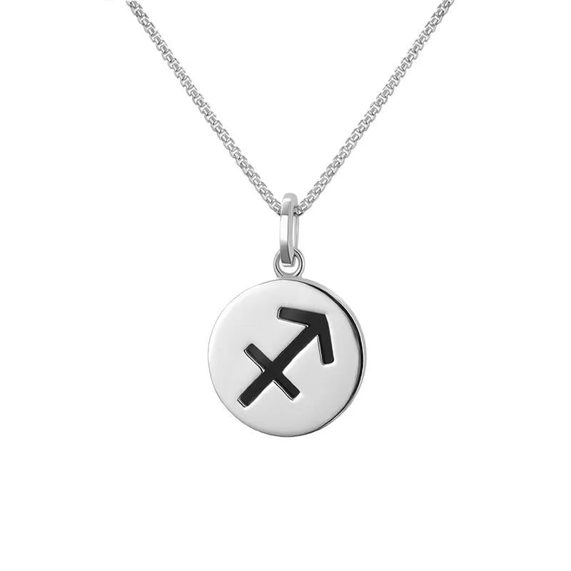 Sterling Silver Whitby Jet Zodiac Sagittarius Round Necklace sold by Jura Watches
