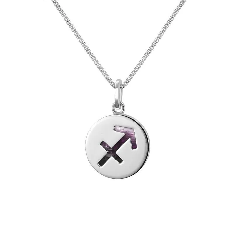 Sterling Silver Blue John Zodiac Sagittarius Round Necklace sold by Jura Watches