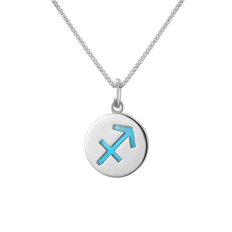 Sterling Silver Turquoise Zodiac Sagittarius Round Necklace sold by Jura Watches