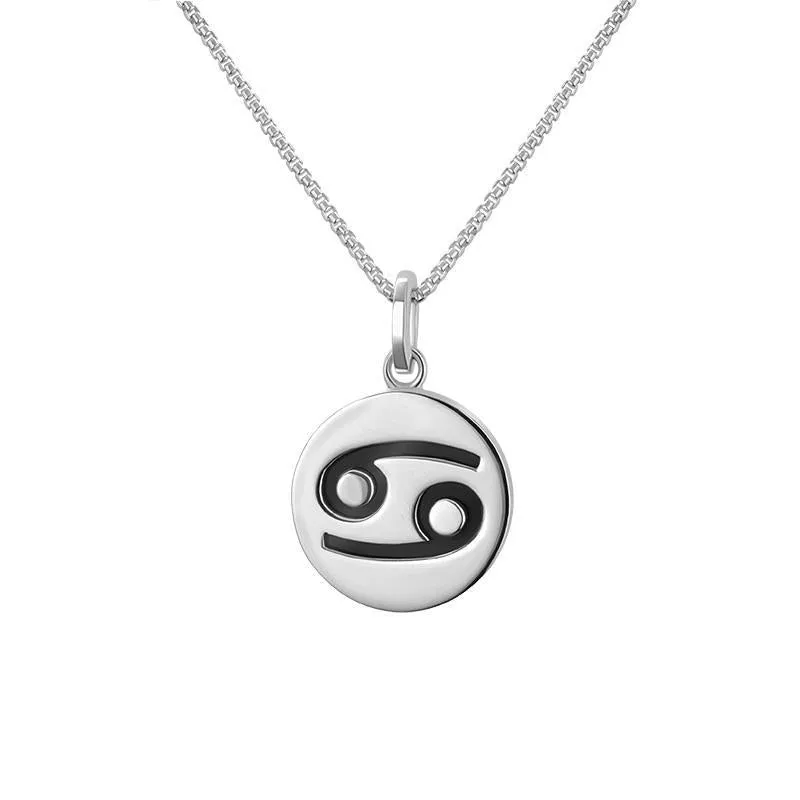 Sterling Silver Whitby Jet Zodiac Cancer Round Necklace sold by Jura Watches