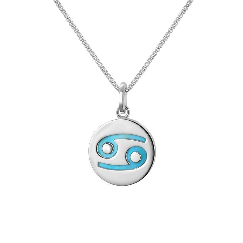 Sterling Silver Turquoise Zodiac Cancer Round Necklace sold by Jura Watches