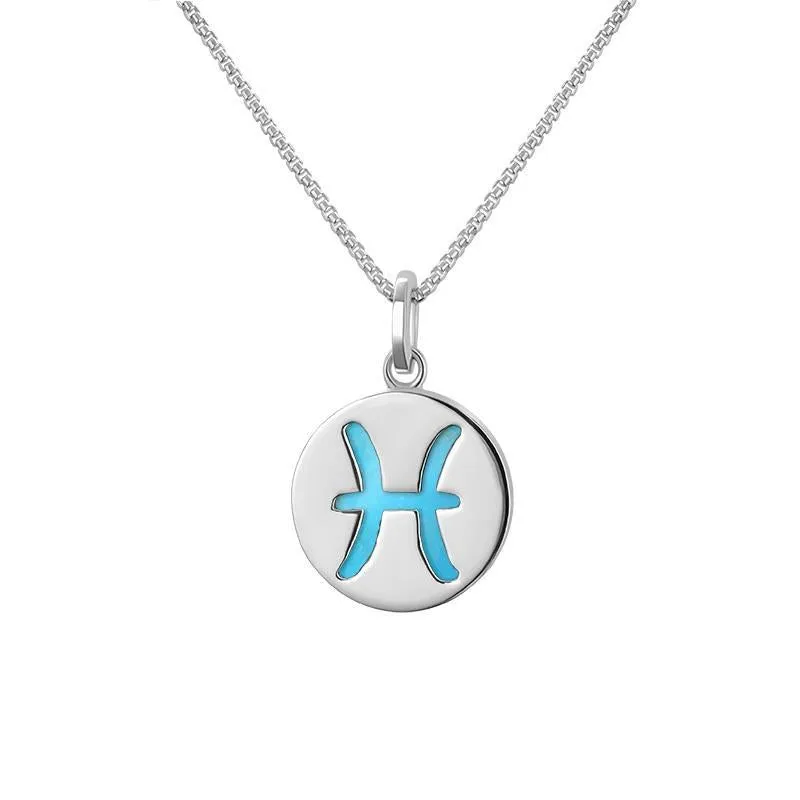 Sterling Silver Turquoise Zodiac Pisces Round Necklace sold by Jura Watches