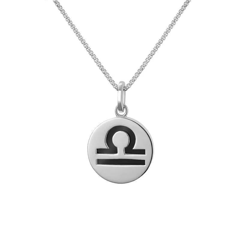 Sterling Silver Whitby Jet Zodiac Libra Round Necklace sold by Jura Watches