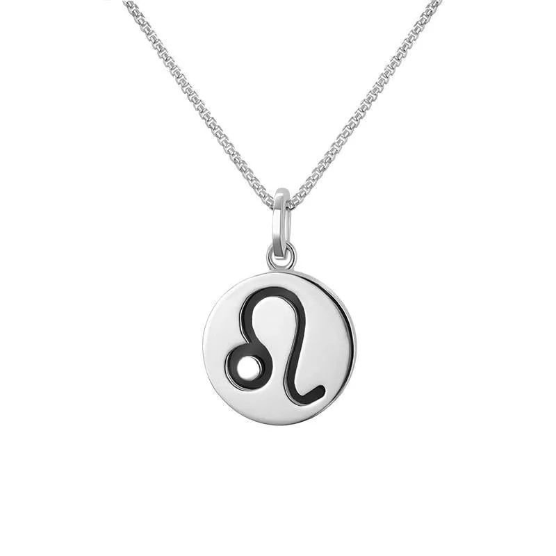 Sterling Silver Whitby Jet Zodiac Leo Round Necklace sold by Jura Watches